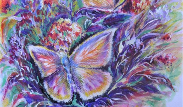 Oberaz przedstawiający kolorowego motyla