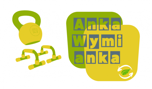 na białym tle zielono-żółte elementy graficzne (przedmioty do ćwiczeń) oraz napis Anka Wymianka