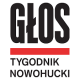 Logotyp z dużym czarnym napisem głos, odkreślony czerwoną grubą linią, pod nią znajduje się napis tygodnik nowohucki