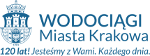 Logotyp z napisem Wodociągi Miasta Krakowa 120 lat Jesteśmy z Wami. Każdego dnia